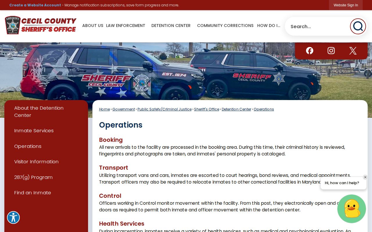 Cecil County booking operations source for released mugshot records